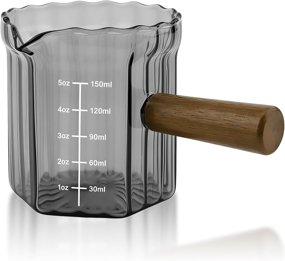 Espresso Measuring Cup 6 Oz, Espresso Cup with Wood Handle, V-Shaped Spout