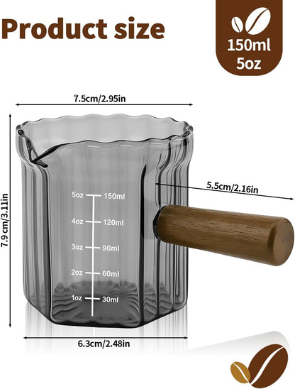 Espresso Measuring Cup 6 Oz, Espresso Cup with Wood Handle, V-Shaped Spout