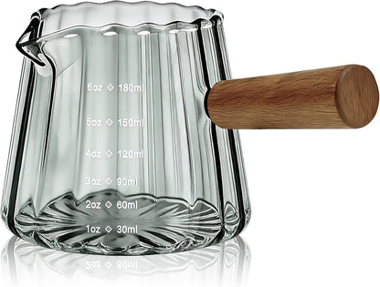 Espresso Measuring Cup 6 Oz, Espresso Cup with Wood Handle, V-Shaped Spout