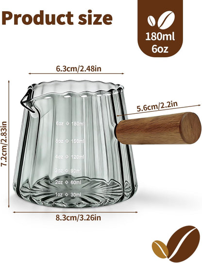 Espresso Measuring Cup 6 Oz, Espresso Cup with Wood Handle, V-Shaped Spout