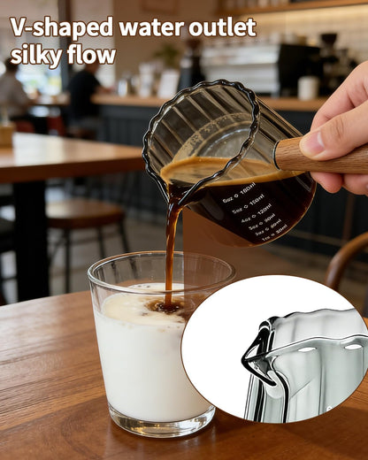 Espresso Measuring Cup 6 Oz, Espresso Cup with Wood Handle, V-Shaped Spout