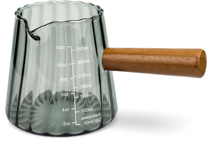 Espresso Measuring Cup 6 Oz, Espresso Cup with Wood Handle, V-Shaped Spout