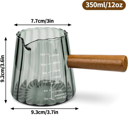 Espresso Measuring Cup 6 Oz, Espresso Cup with Wood Handle, V-Shaped Spout