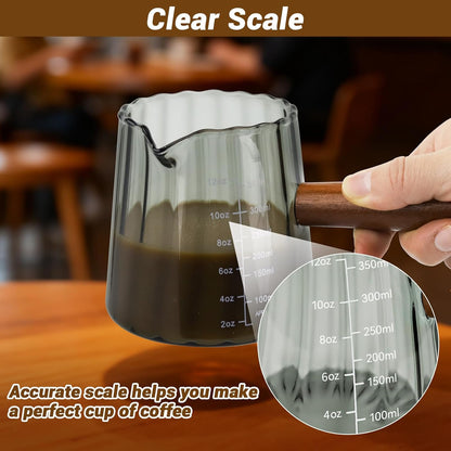 Espresso Measuring Cup 6 Oz, Espresso Cup with Wood Handle, V-Shaped Spout
