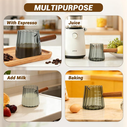 Espresso Measuring Cup 6 Oz, Espresso Cup with Wood Handle, V-Shaped Spout