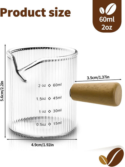 Espresso Measuring Cup 6 Oz, Espresso Cup with Wood Handle, V-Shaped Spout