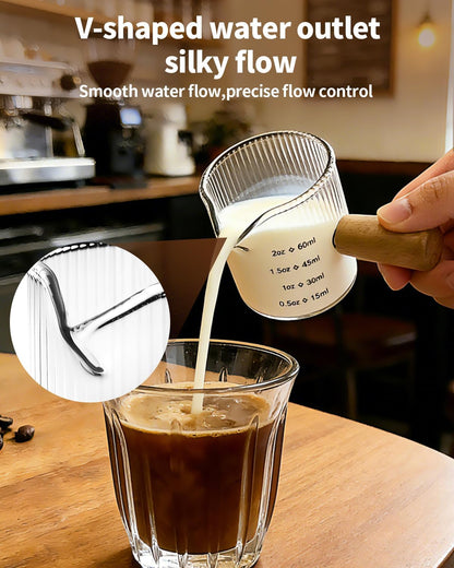 Espresso Measuring Cup 6 Oz, Espresso Cup with Wood Handle, V-Shaped Spout