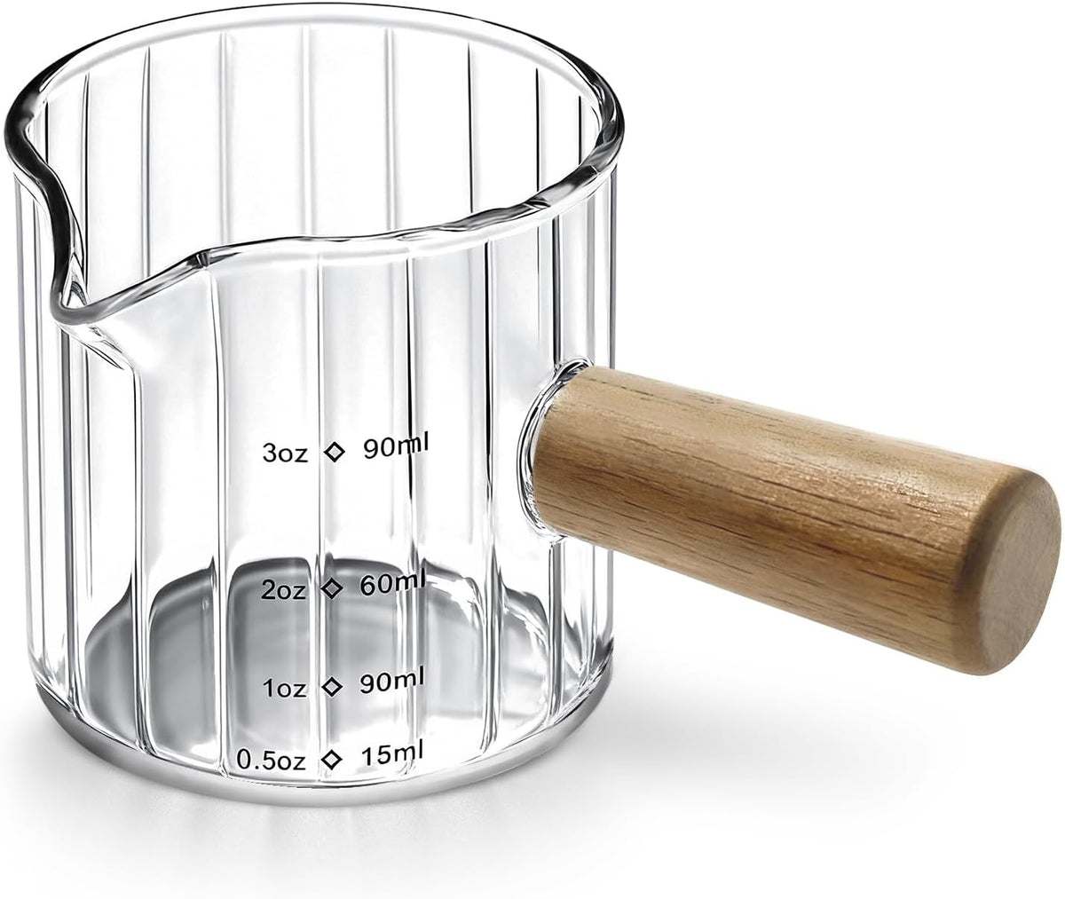 Espresso Measuring Cup 6 Oz, Espresso Cup with Wood Handle, V-Shaped Spout