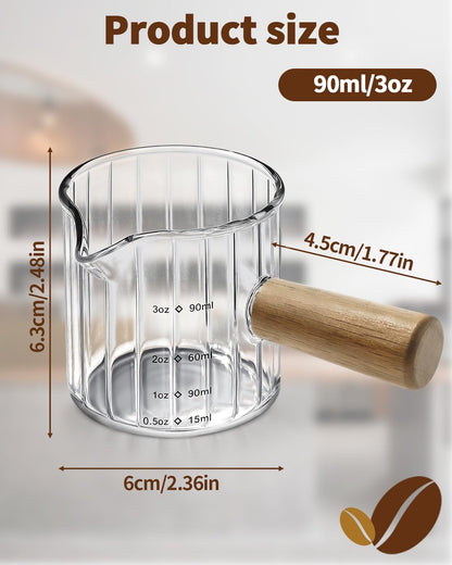 Espresso Measuring Cup 6 Oz, Espresso Cup with Wood Handle, V-Shaped Spout