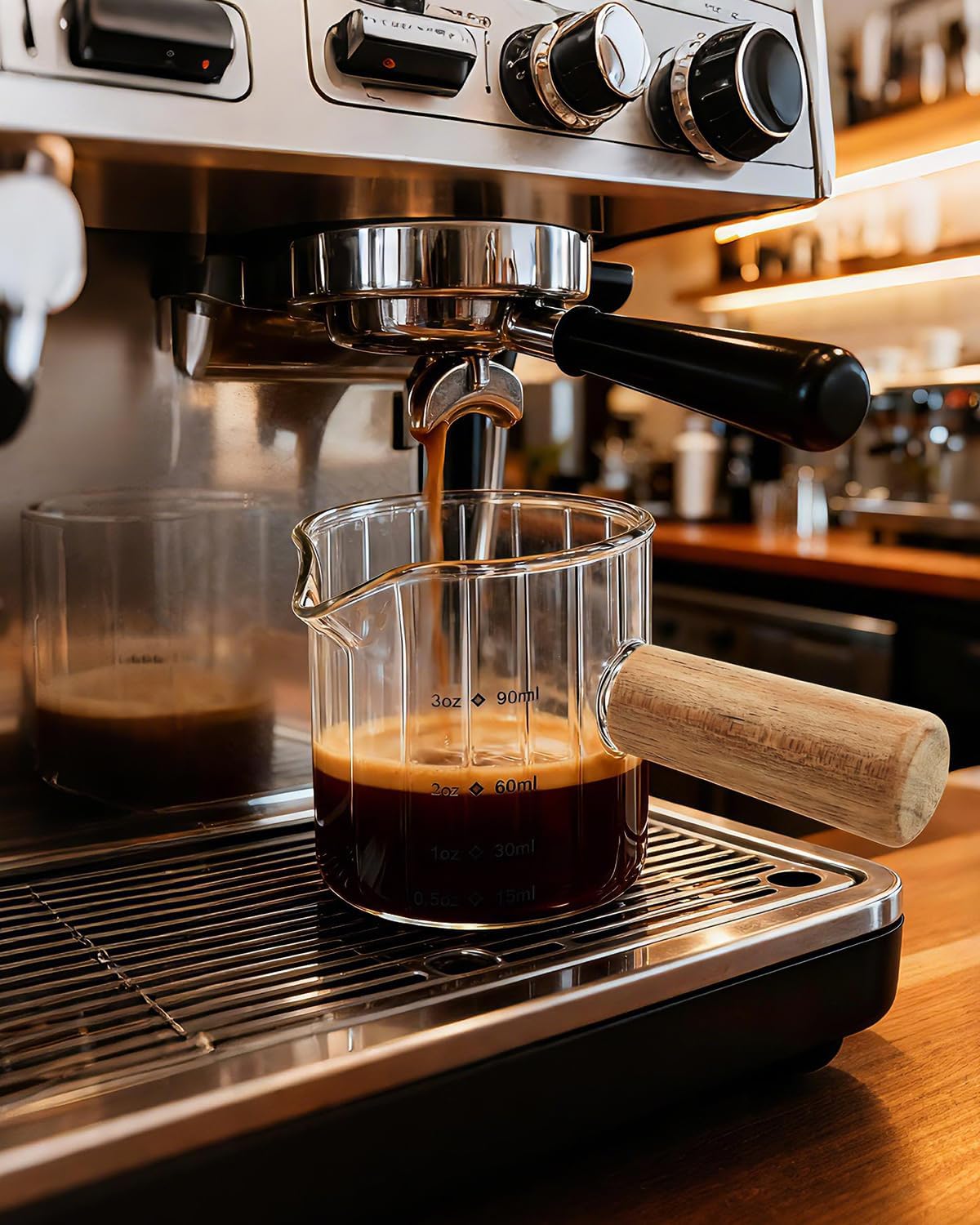 Espresso Measuring Cup 6 Oz, Espresso Cup with Wood Handle, V-Shaped Spout