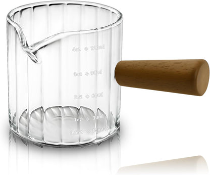 Espresso Measuring Cup 6 Oz, Espresso Cup with Wood Handle, V-Shaped Spout