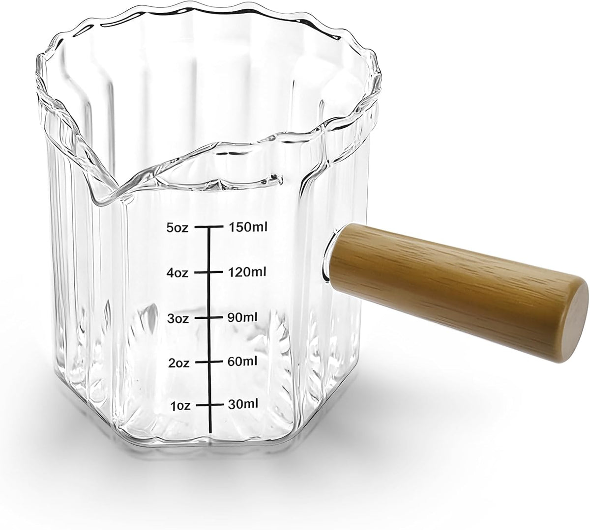 Espresso Measuring Cup 6 Oz, Espresso Cup with Wood Handle, V-Shaped Spout