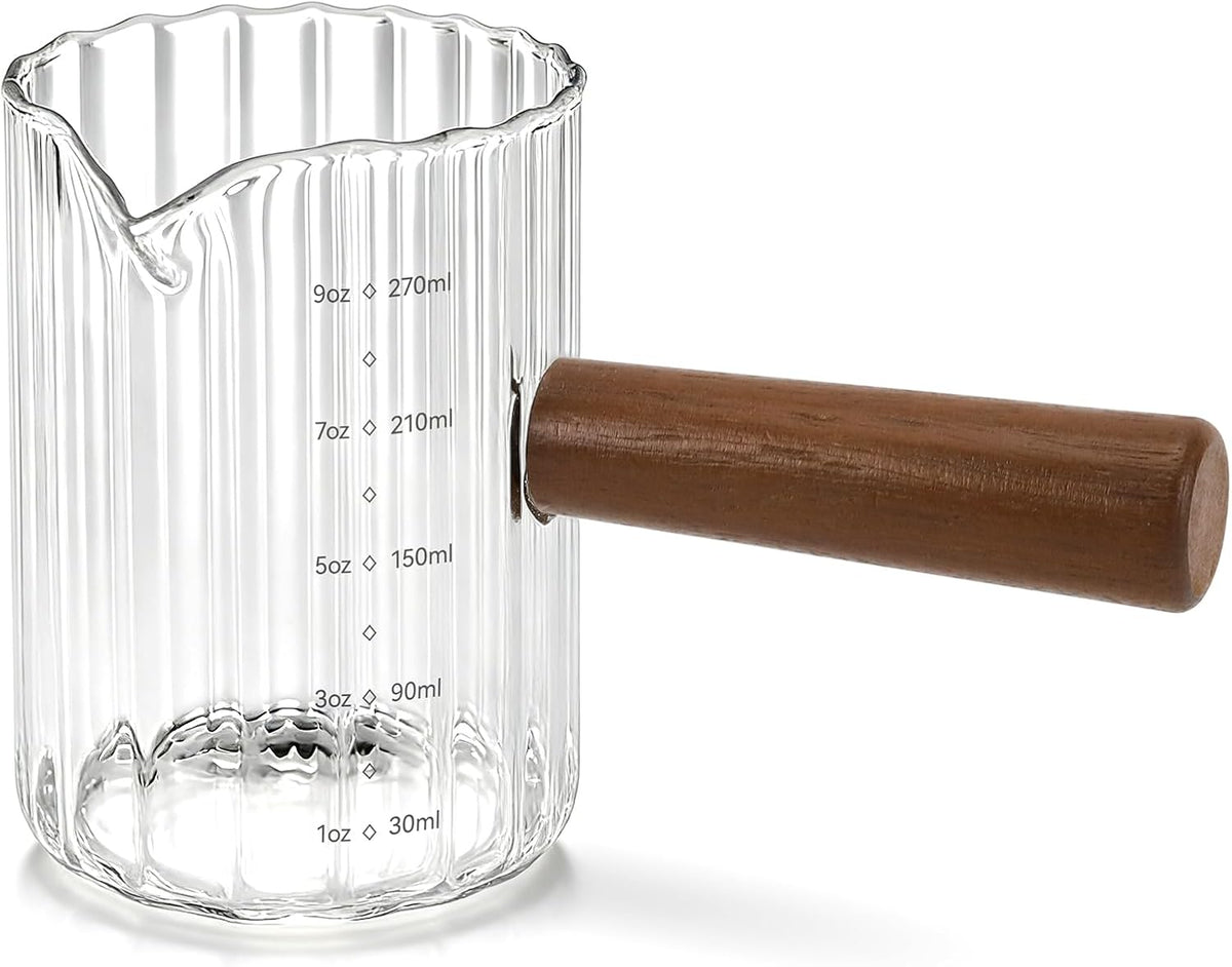 Espresso Measuring Cup 6 Oz, Espresso Cup with Wood Handle, V-Shaped Spout