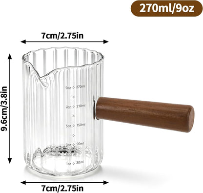 Espresso Measuring Cup 6 Oz, Espresso Cup with Wood Handle, V-Shaped Spout