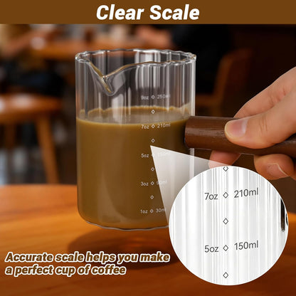 Espresso Measuring Cup 6 Oz, Espresso Cup with Wood Handle, V-Shaped Spout
