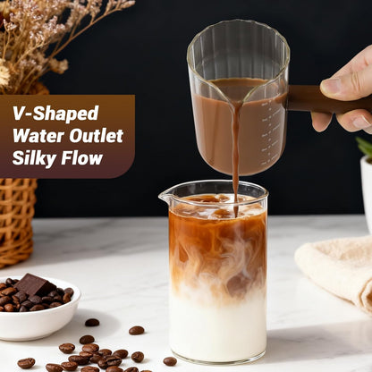 Espresso Measuring Cup 6 Oz, Espresso Cup with Wood Handle, V-Shaped Spout
