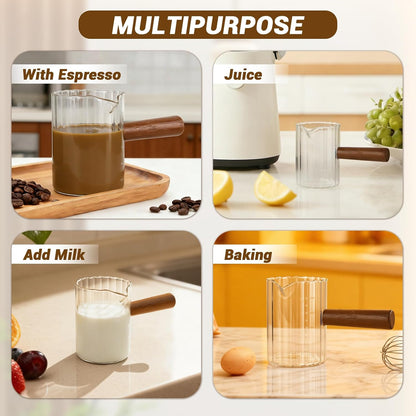 Espresso Measuring Cup 6 Oz, Espresso Cup with Wood Handle, V-Shaped Spout