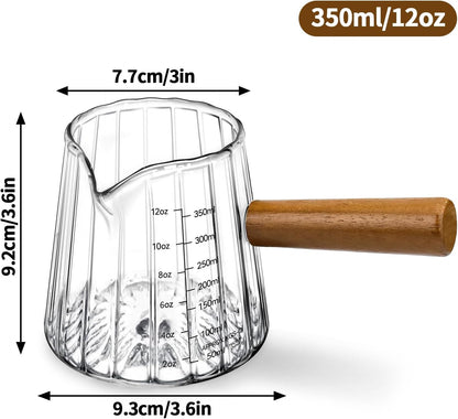 Espresso Measuring Cup 6 Oz, Espresso Cup with Wood Handle, V-Shaped Spout