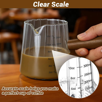 Espresso Measuring Cup 6 Oz, Espresso Cup with Wood Handle, V-Shaped Spout