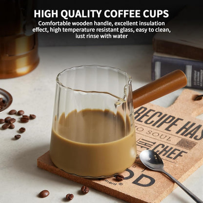 Espresso Measuring Cup 6 Oz, Espresso Cup with Wood Handle, V-Shaped Spout
