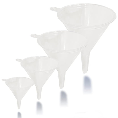 ™ Funnel Set (4 Sizes: 122, 101, 76, 50mm) - Durable, Non-Toxic, Food-Grade Plastic funnels for Filling Bottles and containers. Ideal for Kitchen, Garage, or Labs. Perfect for Precise Pouring.