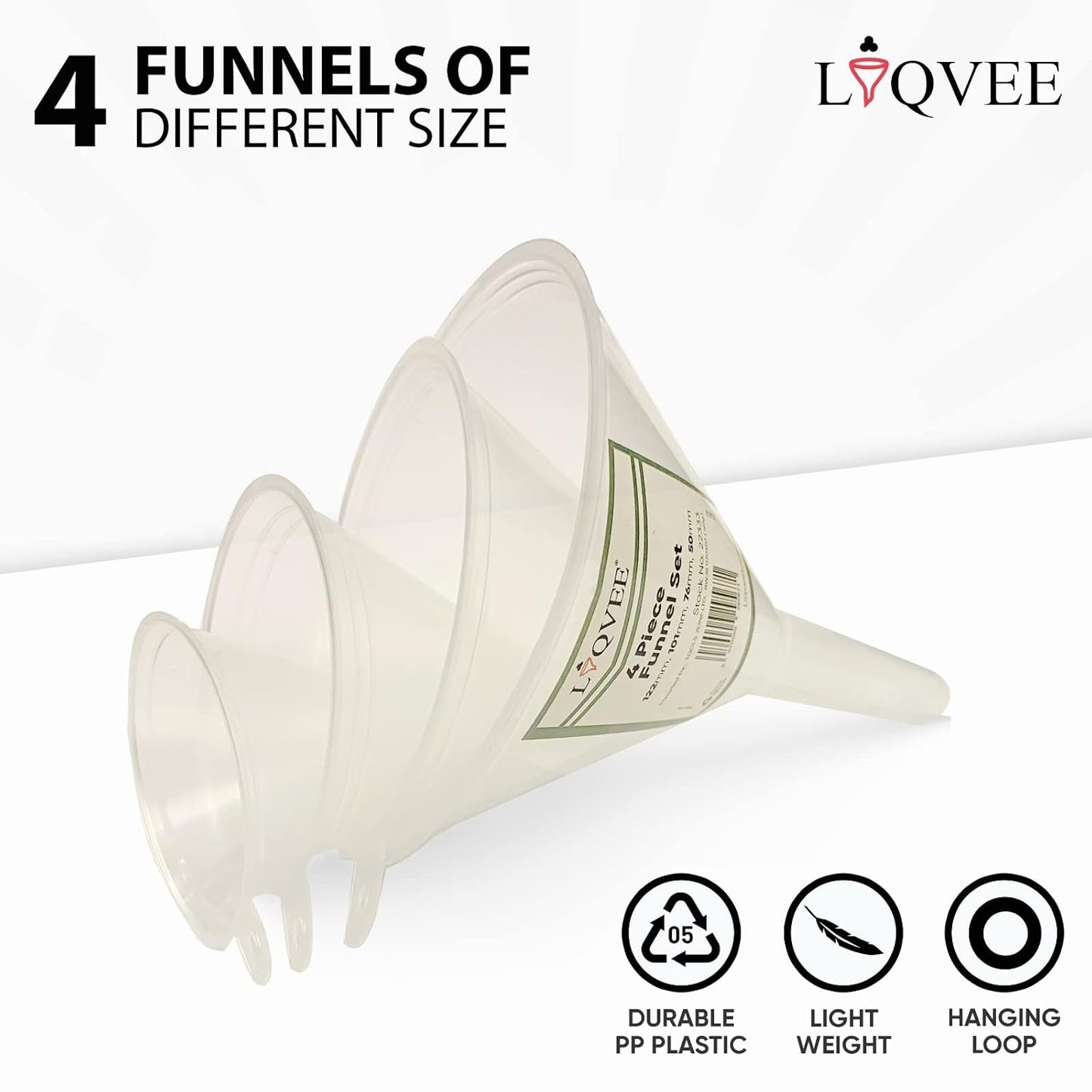 ™ Funnel Set (4 Sizes: 122, 101, 76, 50mm) - Durable, Non-Toxic, Food-Grade Plastic funnels for Filling Bottles and containers. Ideal for Kitchen, Garage, or Labs. Perfect for Precise Pouring.