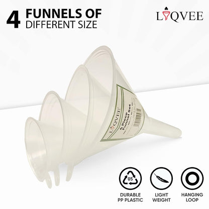 ™ Funnel Set (4 Sizes: 122, 101, 76, 50mm) - Durable, Non-Toxic, Food-Grade Plastic funnels for Filling Bottles and containers. Ideal for Kitchen, Garage, or Labs. Perfect for Precise Pouring.