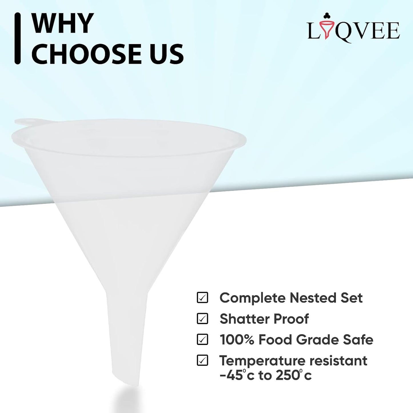 ™ Funnel Set (4 Sizes: 122, 101, 76, 50mm) - Durable, Non-Toxic, Food-Grade Plastic funnels for Filling Bottles and containers. Ideal for Kitchen, Garage, or Labs. Perfect for Precise Pouring.