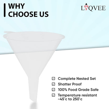™ Funnel Set (4 Sizes: 122, 101, 76, 50mm) - Durable, Non-Toxic, Food-Grade Plastic funnels for Filling Bottles and containers. Ideal for Kitchen, Garage, or Labs. Perfect for Precise Pouring.