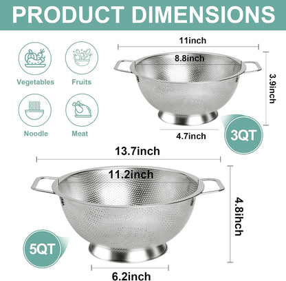 Colander Stainless Steel 3-Quart,Strainer for Kitchen Food