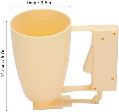 Batter Dispenser Cup, Manual Squeeze Handle Pour Tool with Drip Control for Pancakes Cupcakes Plastic Wide Mouth 9cm x 14.5cm 1 Piece