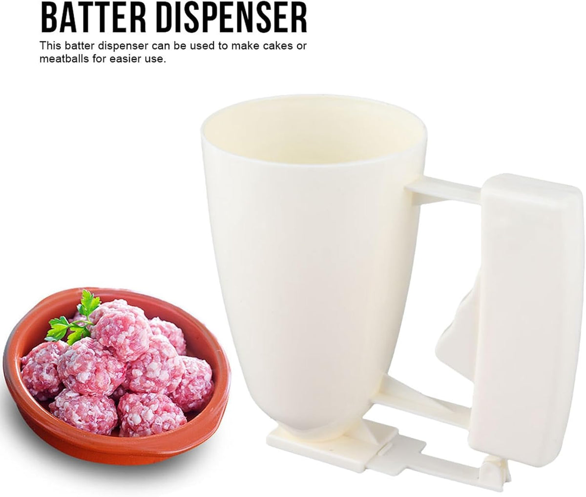 Batter Dispenser Cup, Manual Squeeze Handle Pour Tool with Drip Control for Pancakes Cupcakes Plastic Wide Mouth 9cm x 14.5cm 1 Piece