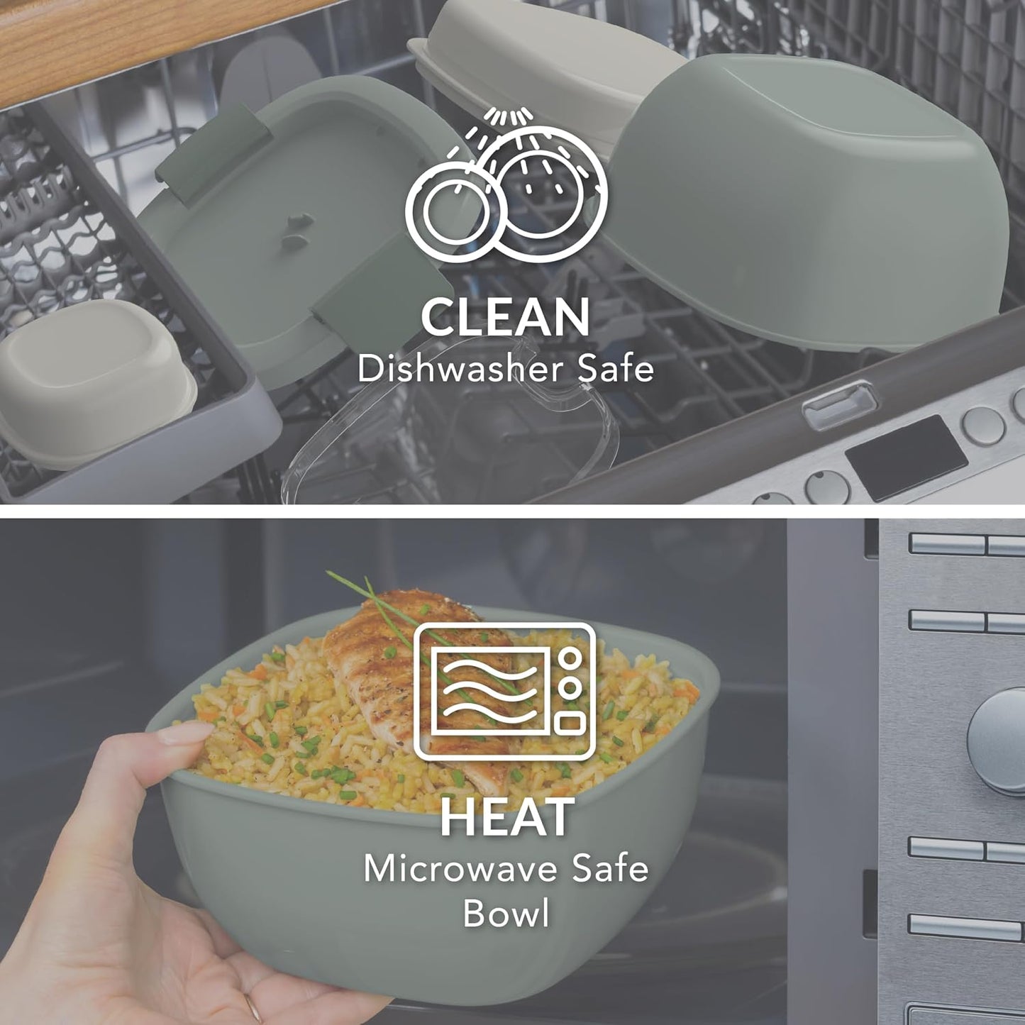 Salad Container, Lunch Bowl with 4-Compartment Toppings Tray, 54 oz | Leak-Proof Dressing Container, Reusable Fork, BPA-Free, Microwave & Dishwasher Safe (Khaki Green)