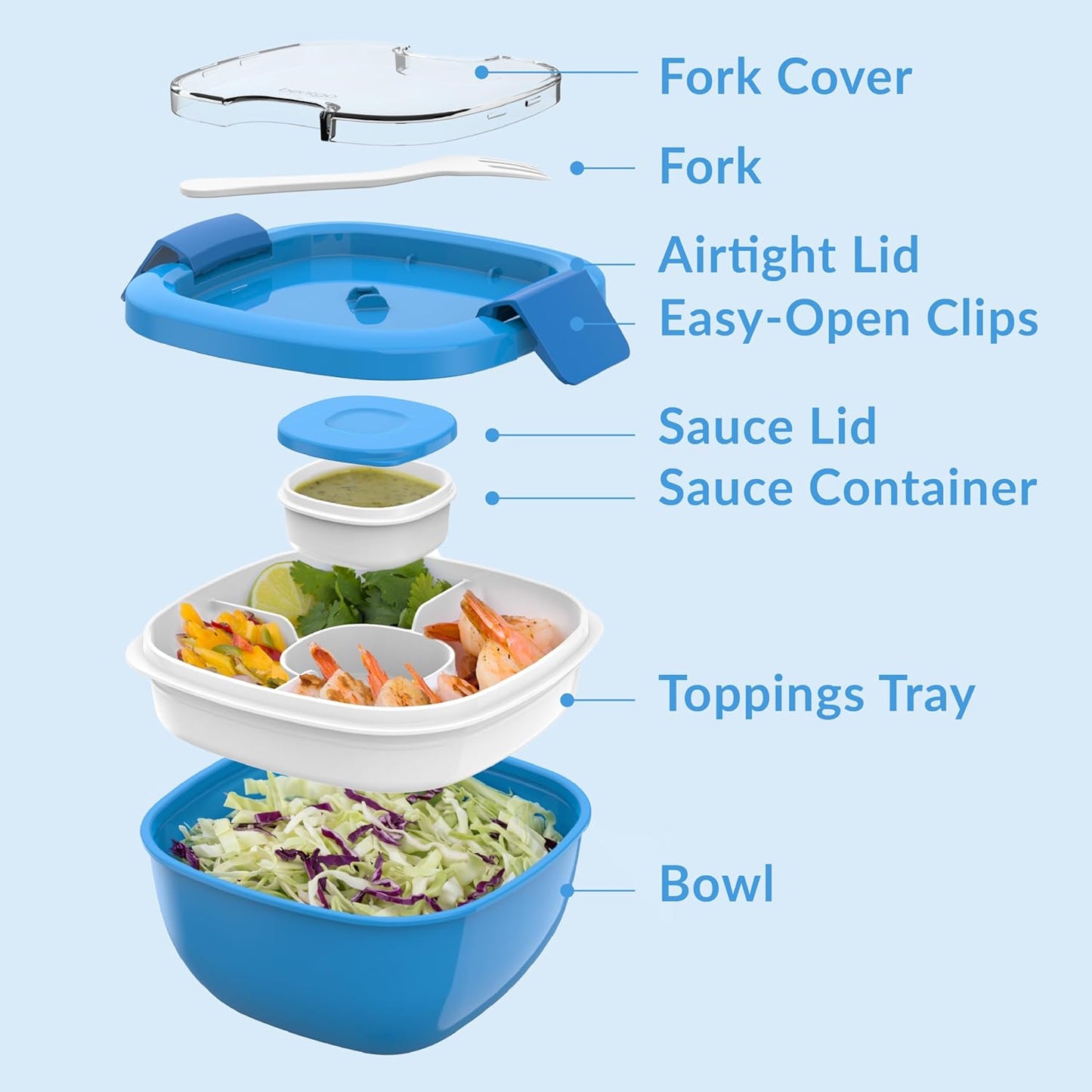 Salad Container, Lunch Bowl with 4-Compartment Toppings Tray, 54 oz | Leak-Proof Dressing Container, Reusable Fork, BPA-Free, Microwave & Dishwasher Safe (Khaki Green)
