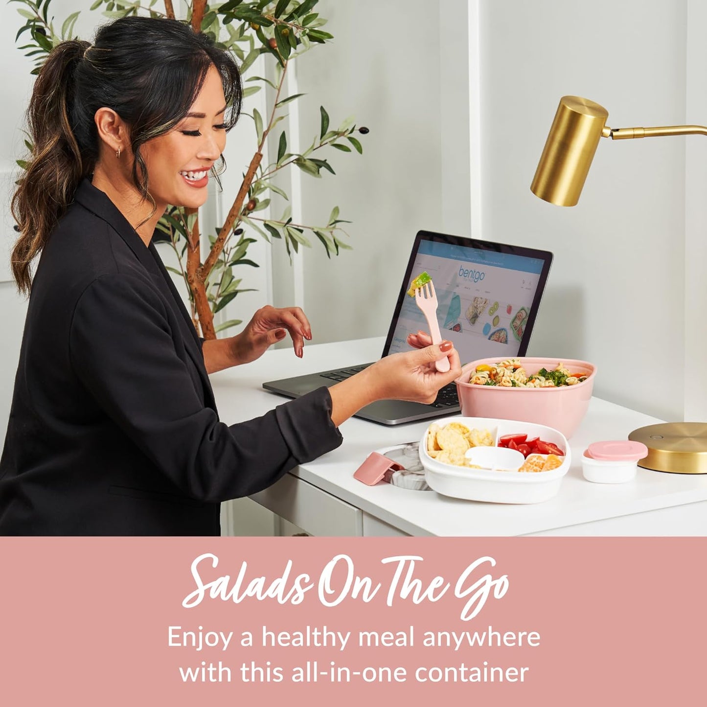 Salad Container, Lunch Bowl with 4-Compartment Toppings Tray, 54 oz | Leak-Proof Dressing Container, Reusable Fork, BPA-Free, Microwave & Dishwasher Safe (Khaki Green)