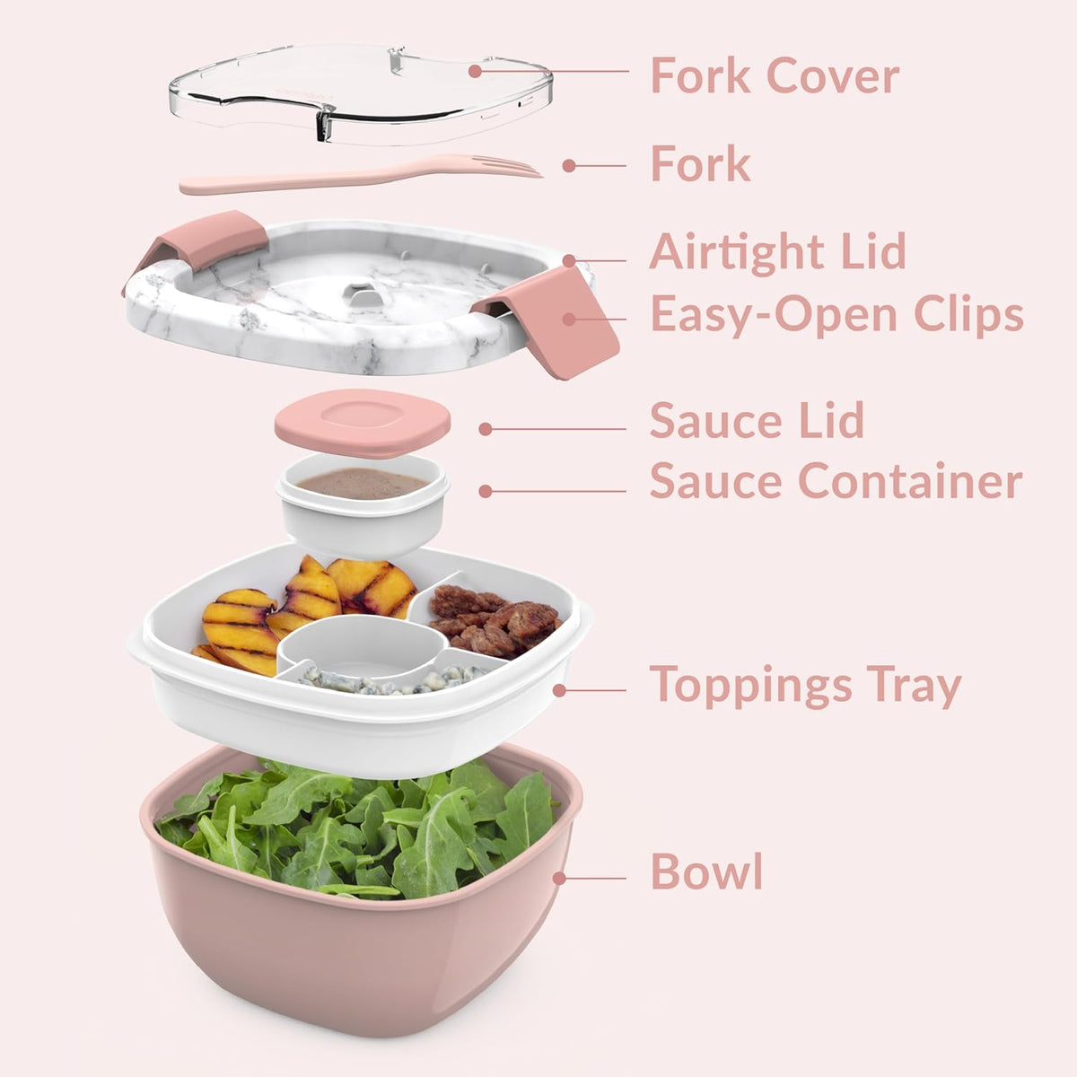 Salad Container, Lunch Bowl with 4-Compartment Toppings Tray, 54 oz | Leak-Proof Dressing Container, Reusable Fork, BPA-Free, Microwave & Dishwasher Safe (Khaki Green)