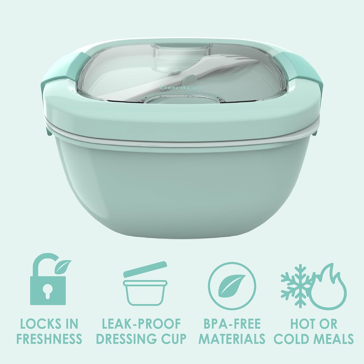 Salad Container, Lunch Bowl with 4-Compartment Toppings Tray, 54 oz | Leak-Proof Dressing Container, Reusable Fork, BPA-Free, Microwave & Dishwasher Safe (Khaki Green)