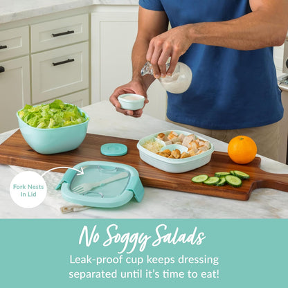 Salad Container, Lunch Bowl with 4-Compartment Toppings Tray, 54 oz | Leak-Proof Dressing Container, Reusable Fork, BPA-Free, Microwave & Dishwasher Safe (Khaki Green)