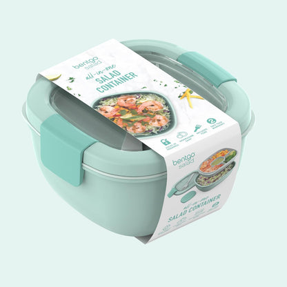 Salad Container, Lunch Bowl with 4-Compartment Toppings Tray, 54 oz | Leak-Proof Dressing Container, Reusable Fork, BPA-Free, Microwave & Dishwasher Safe (Khaki Green)