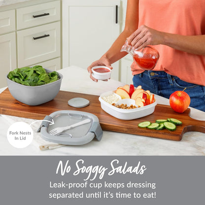 Salad Container, Lunch Bowl with 4-Compartment Toppings Tray, 54 oz | Leak-Proof Dressing Container, Reusable Fork, BPA-Free, Microwave & Dishwasher Safe (Khaki Green)