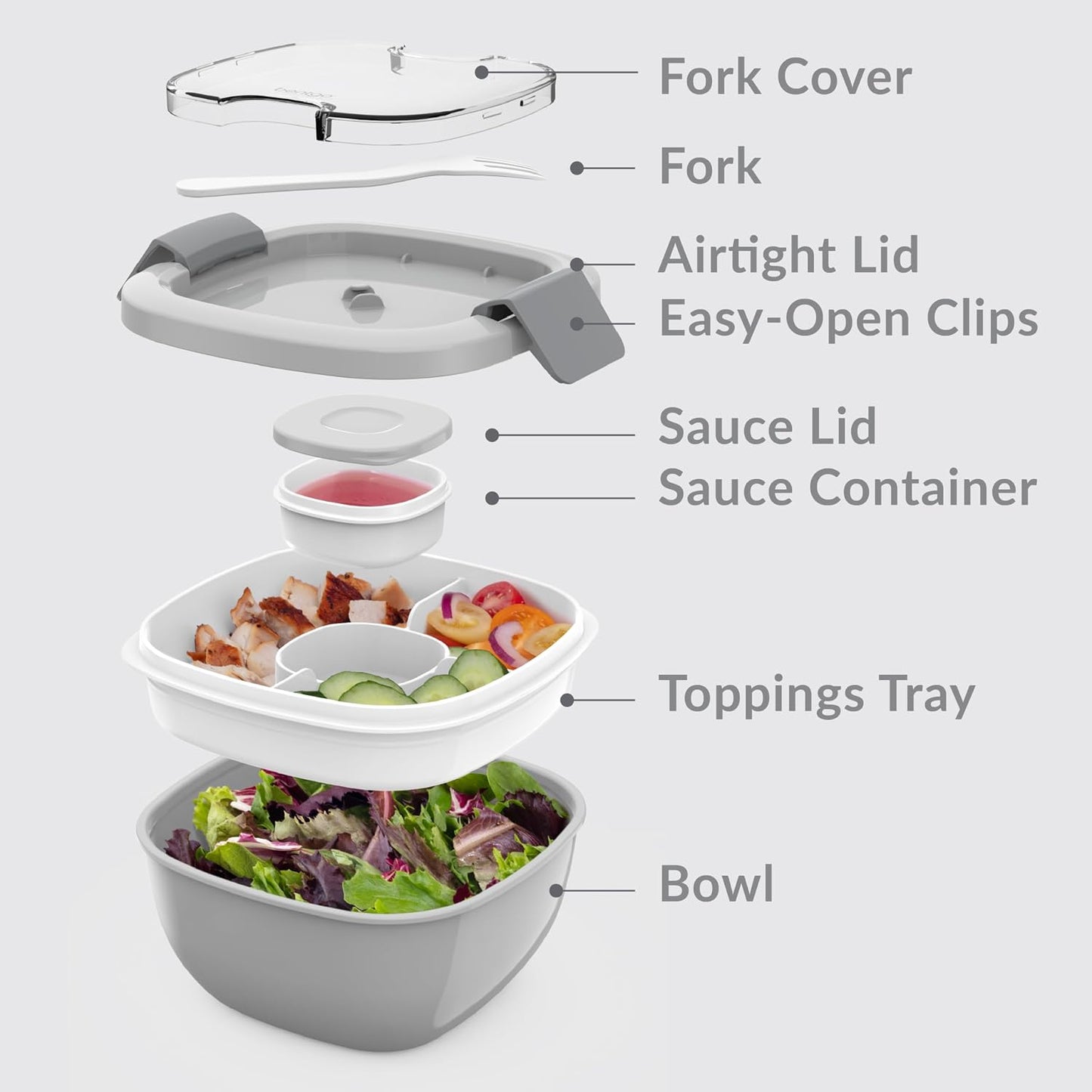 Salad Container, Lunch Bowl with 4-Compartment Toppings Tray, 54 oz | Leak-Proof Dressing Container, Reusable Fork, BPA-Free, Microwave & Dishwasher Safe (Khaki Green)