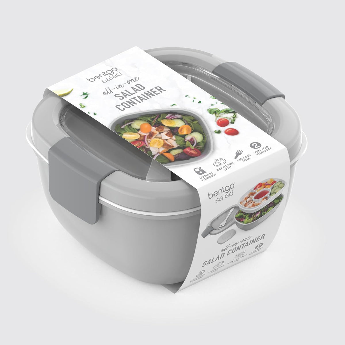 Salad Container, Lunch Bowl with 4-Compartment Toppings Tray, 54 oz | Leak-Proof Dressing Container, Reusable Fork, BPA-Free, Microwave & Dishwasher Safe (Khaki Green)