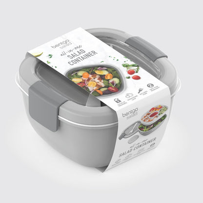 Salad Container, Lunch Bowl with 4-Compartment Toppings Tray, 54 oz | Leak-Proof Dressing Container, Reusable Fork, BPA-Free, Microwave & Dishwasher Safe (Khaki Green)