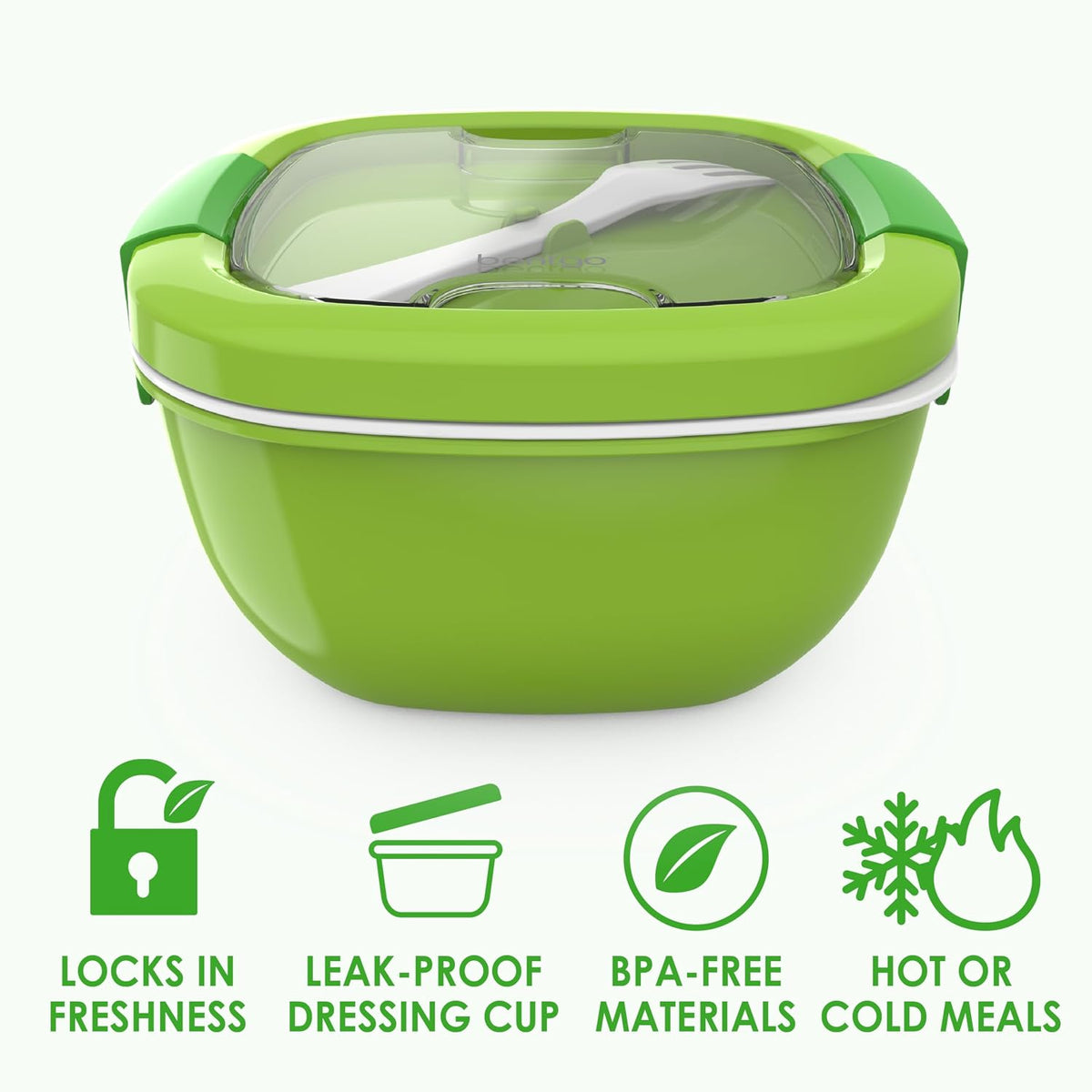 Salad Container, Lunch Bowl with 4-Compartment Toppings Tray, 54 oz | Leak-Proof Dressing Container, Reusable Fork, BPA-Free, Microwave & Dishwasher Safe (Khaki Green)