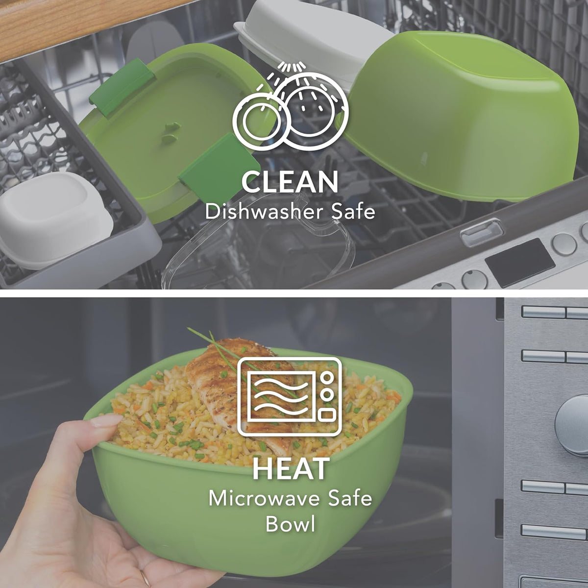 Salad Container, Lunch Bowl with 4-Compartment Toppings Tray, 54 oz | Leak-Proof Dressing Container, Reusable Fork, BPA-Free, Microwave & Dishwasher Safe (Khaki Green)