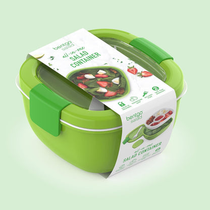 Salad Container, Lunch Bowl with 4-Compartment Toppings Tray, 54 oz | Leak-Proof Dressing Container, Reusable Fork, BPA-Free, Microwave & Dishwasher Safe (Khaki Green)