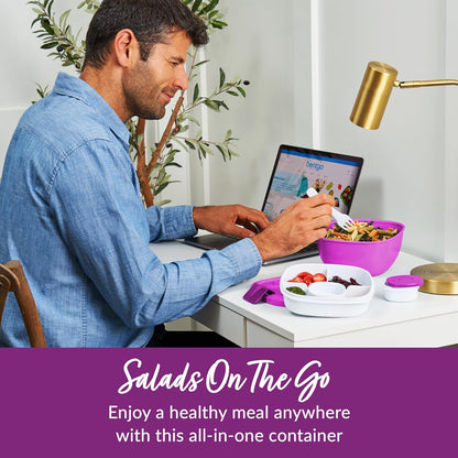 Salad Container, Lunch Bowl with 4-Compartment Toppings Tray, 54 oz | Leak-Proof Dressing Container, Reusable Fork, BPA-Free, Microwave & Dishwasher Safe (Khaki Green)