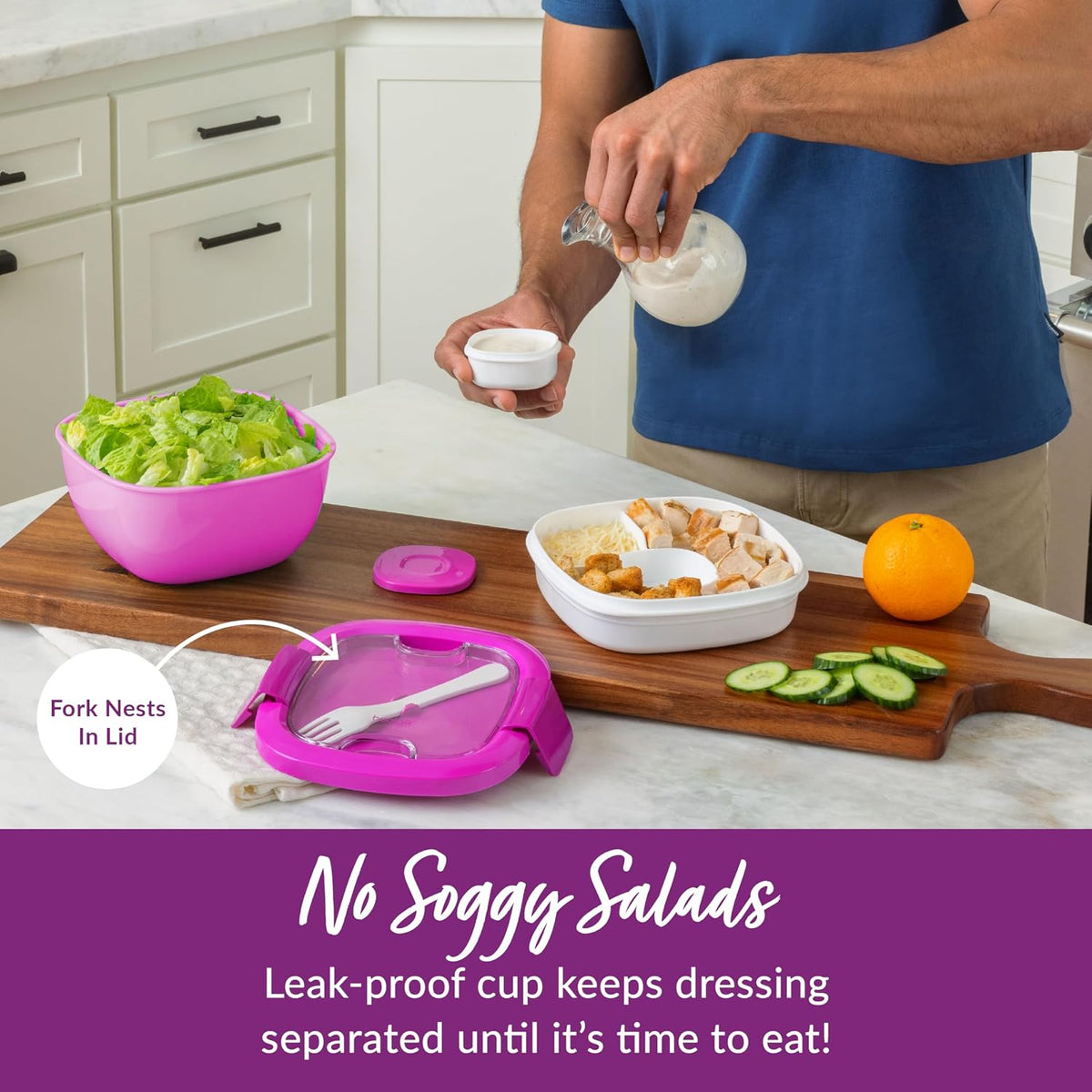 Salad Container, Lunch Bowl with 4-Compartment Toppings Tray, 54 oz | Leak-Proof Dressing Container, Reusable Fork, BPA-Free, Microwave & Dishwasher Safe (Khaki Green)