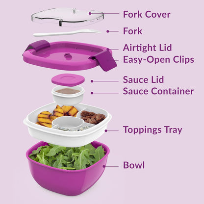 Salad Container, Lunch Bowl with 4-Compartment Toppings Tray, 54 oz | Leak-Proof Dressing Container, Reusable Fork, BPA-Free, Microwave & Dishwasher Safe (Khaki Green)