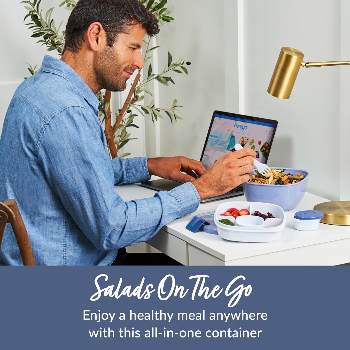 Salad Container, Lunch Bowl with 4-Compartment Toppings Tray, 54 oz | Leak-Proof Dressing Container, Reusable Fork, BPA-Free, Microwave & Dishwasher Safe (Khaki Green)